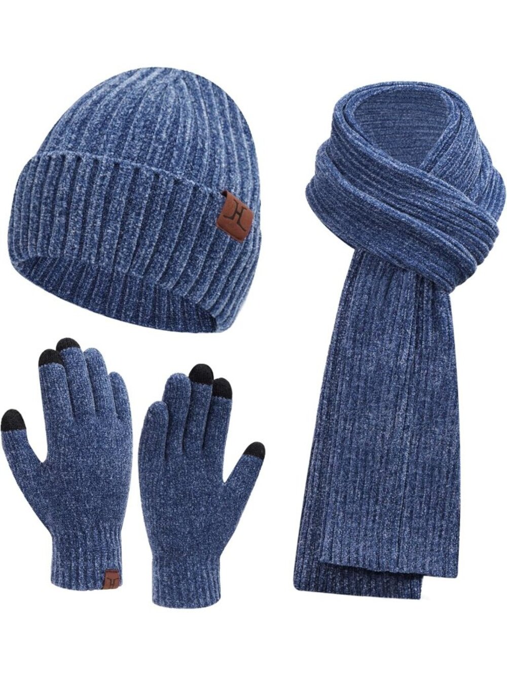 Cozy Women's Winter Knit Beanie, Scarf & Touch Screen Gloves Set - Skull Cap